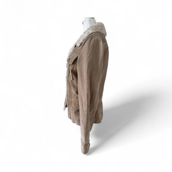 WILSON’S LEATHER Women’s M Beige Suede Faux Shearling Penny Lane Jacket - Picture 4 of 14